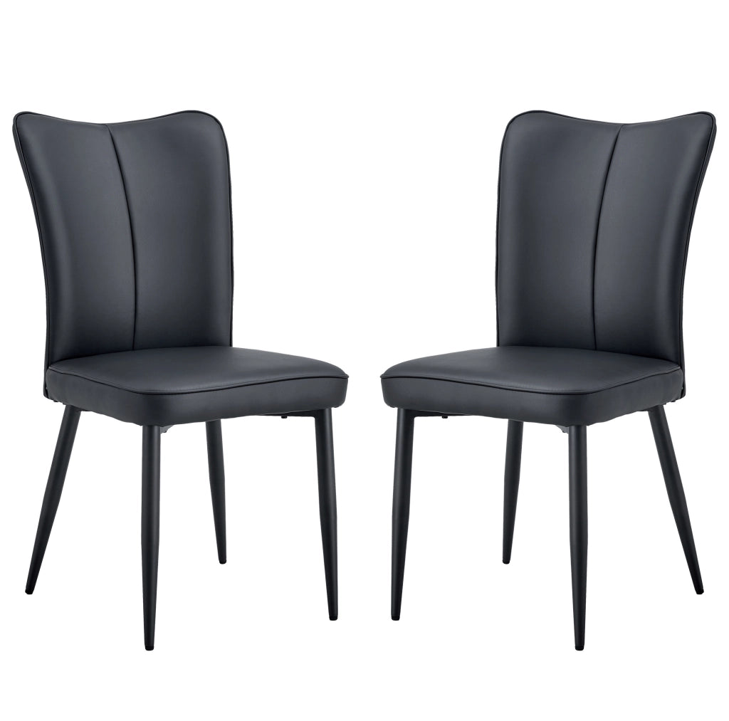 Set di 2 sedie da pranzo nere in PU e metallo; schienale ergonomico; H 89 cm