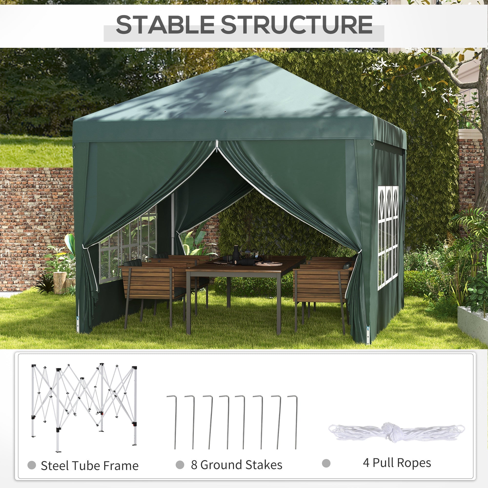 Gazebo Pieghevole 3x3m in Acciaio e tessuto Oxford Verde