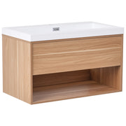 Mobile da bagno sospeso con lavabo in legno ingegnerizzato con contenitore 80 cm Marrone chiaro design moderno