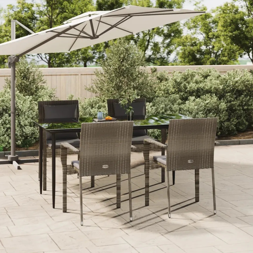 Set da Pranzo Giardino 5pz Nero e Grigio con Cuscini Polyrattancod mxl 76441