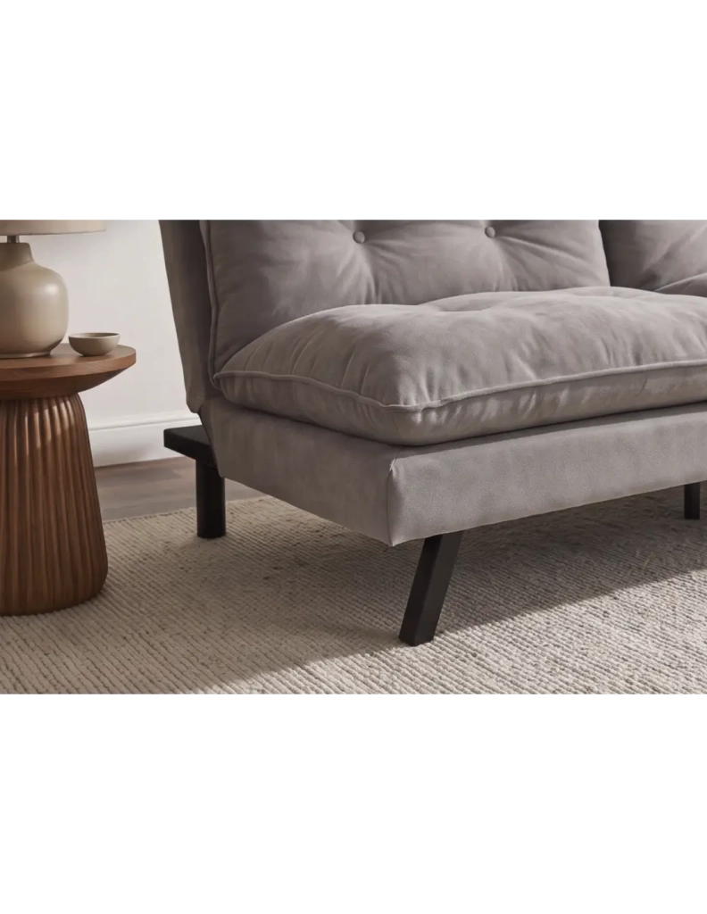 Divano letto AZENA 3 posti in tessuto ciniglia – Beige e nero – 190 x 80 x 90 cm