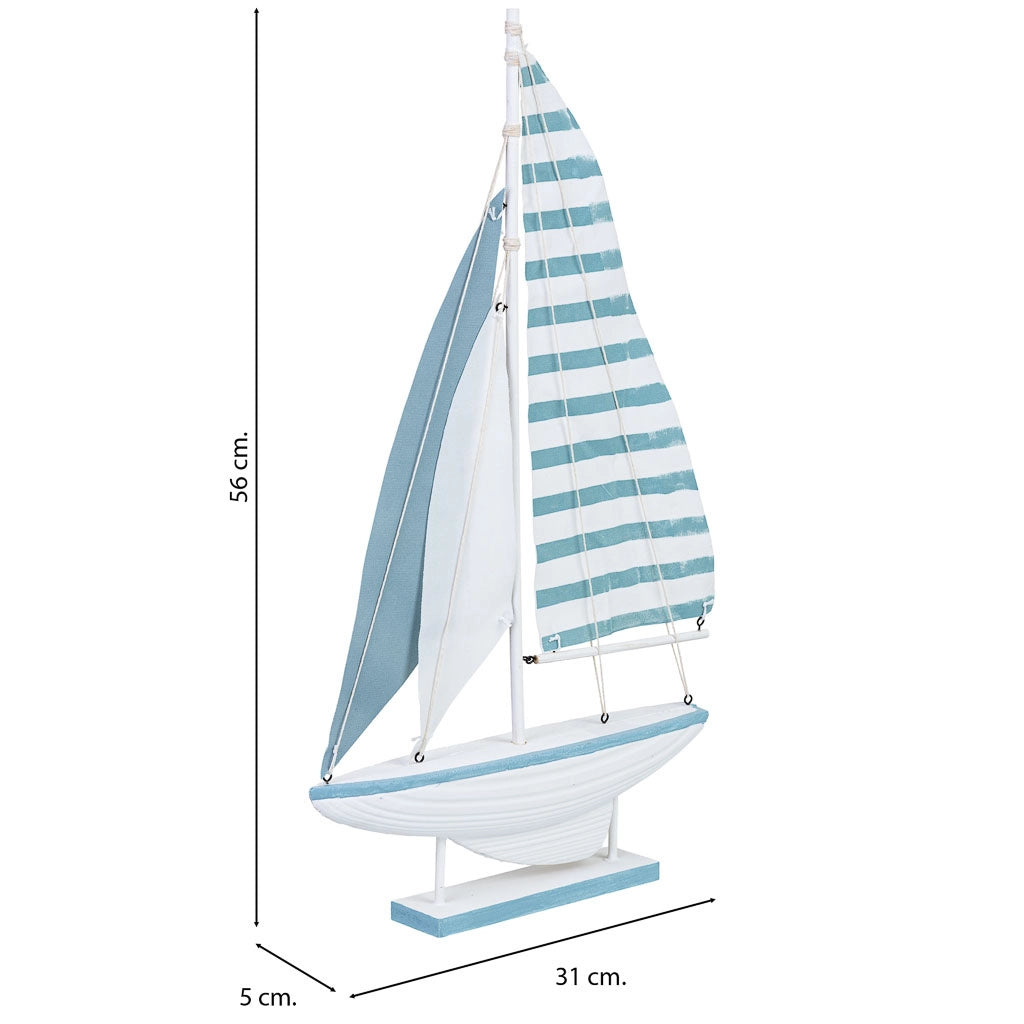 Figura decorativa a forma di barca in legno blu 31x5x56h cm