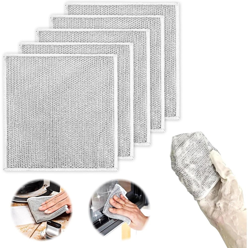 Trade Shop - Set 10 Pz Panni In Filo Metallico Antigraffio Per Pulire Piatti Lavelli Multiuso -