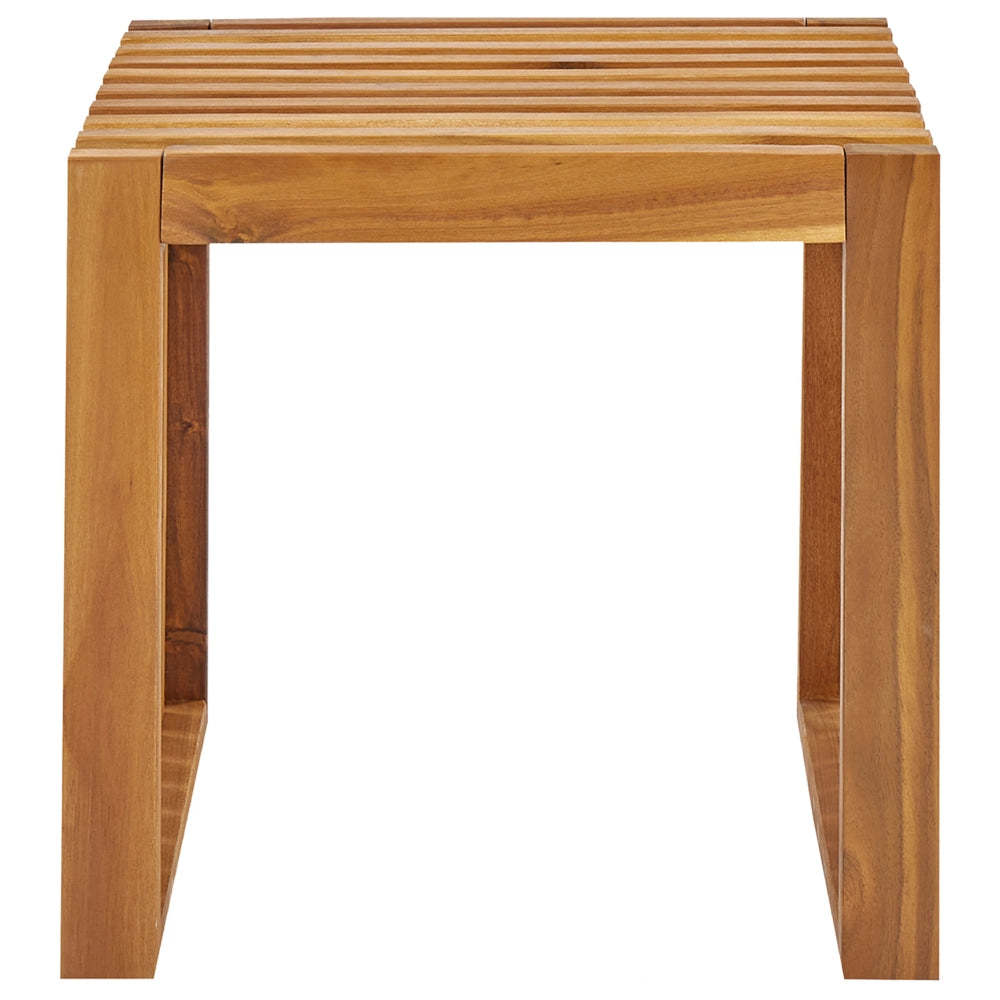 Set di 3 sgabelli da giardino in legno di acacia chiaro da giardino moderno e rustico.