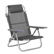 Trade Shop - Sedia Sdraio Spiaggina Pieghevole 5 Posizioni In Alluminio Textilene Con Braccioli Cuscino - Grigio