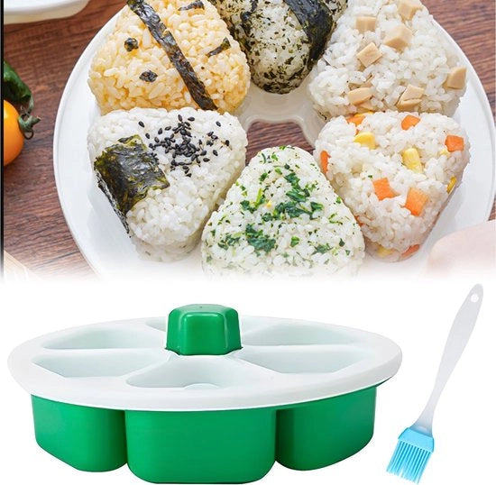 Set di sushi a forma di onigiri, antiaderente, con pennello per oli, 6 in 1 sushimaker da assemblaggio, forma per uso domestico, ristorante, campeggio, riso giapponese