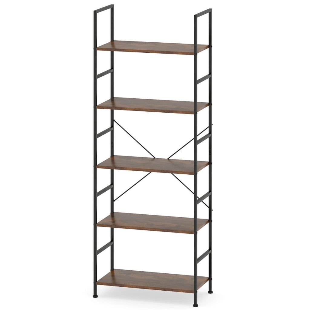Libreria a 5 ripiani scaffale alto 160cm con mensole industriali e struttura in metallo, Libreria organizzatore moderno rustico-Librerie