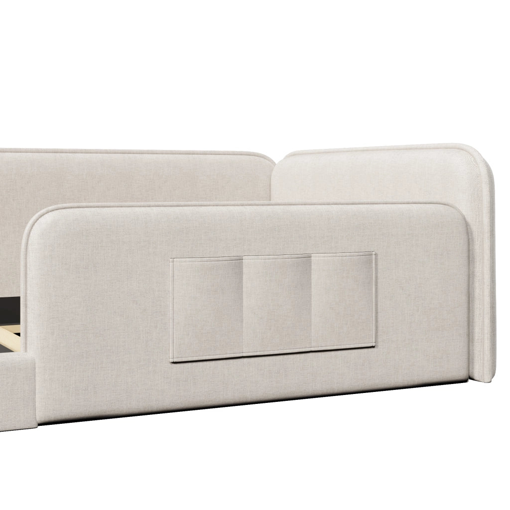 LETTO 90x200 cm in Lino Beige con tasche laterali