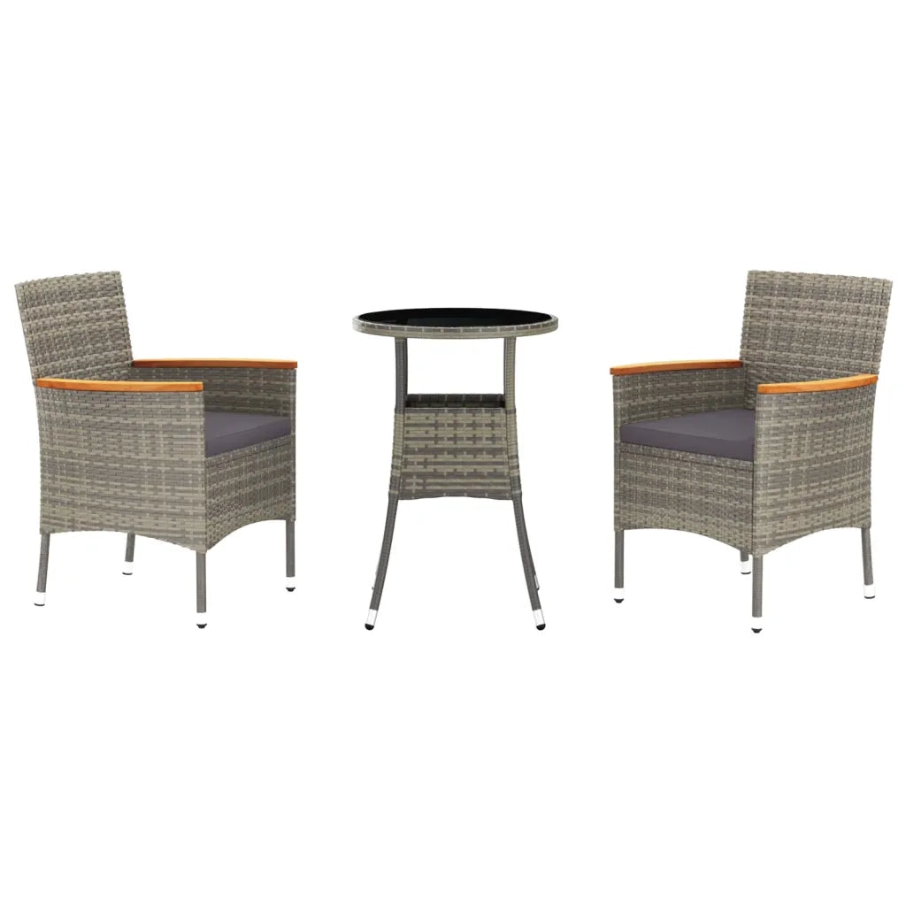 Set Bistr¨° da Giardino 3 pz | Set Salotto da Giardino con Cuscini in Polyrattan Grigio
