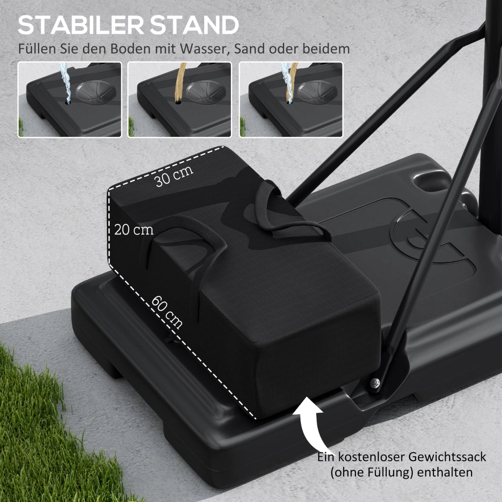 Canestro da Basket Regolabile ¨C Minimal ¨C Nero, Base Riempibile con Ruote, 235-305 cm