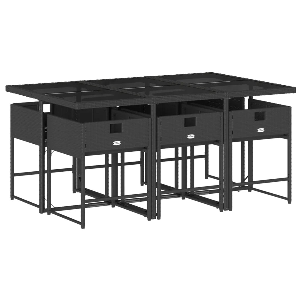 Set da Pranzo da Giardino 7 pz Nero con Cuscini in Polyrattan 3278033
