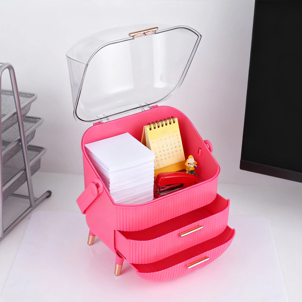 ZMH Porta trucchi da scrivania con più cassetti contenitore per cosmetici rosso rosa 29 x 19 x 38 cm