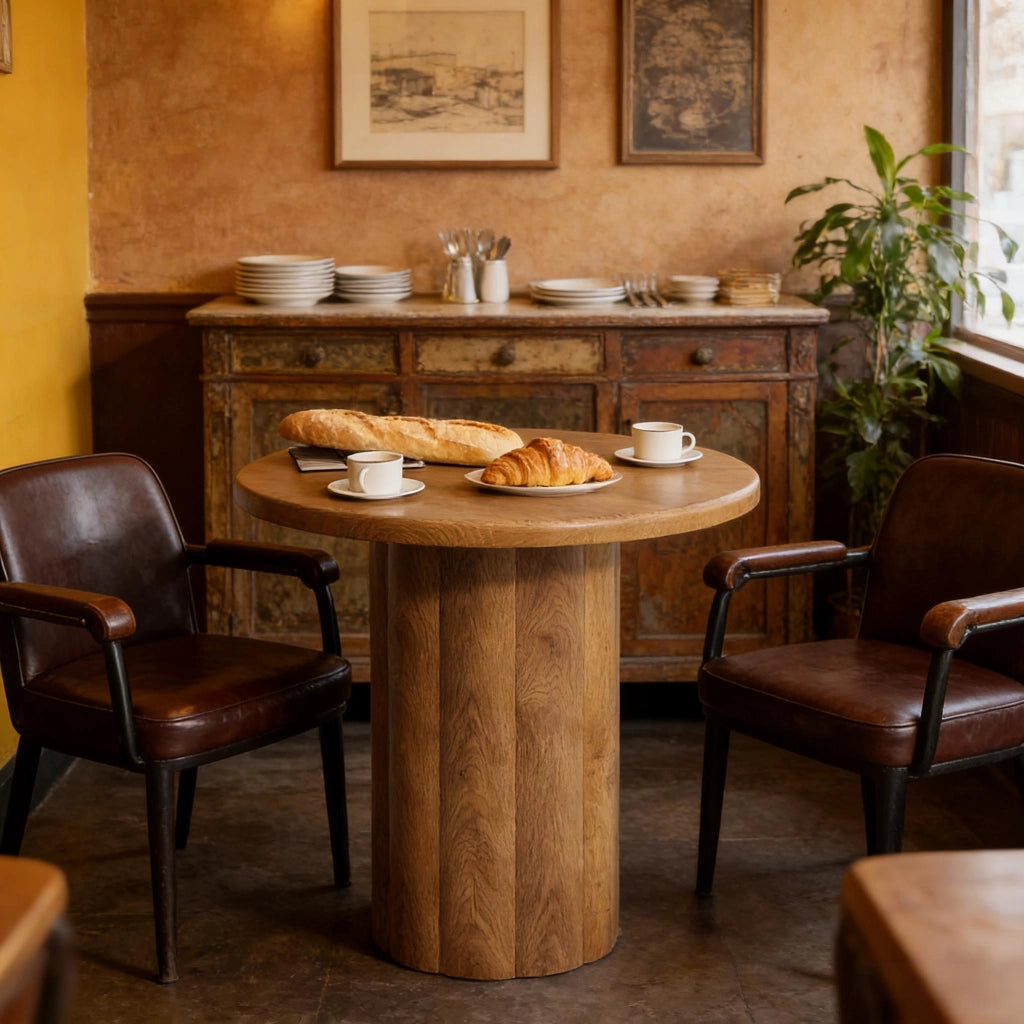 Scrivania rotonda per 2 a 4 persone con piano da 3 cm; per ufficio e sala riunioni; in MDF; marrone; 80 × 80 cm