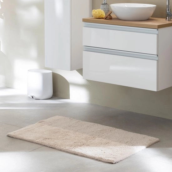 Collezione di bagno tappeto a tessuto liscio beige 40 x 60 cm – tappeto da bagno lavabile con trattamento antiscivolo – 100% cotone – tappeto da bagno adatto per il phon – tappeto da doccia per la stanza da bagno