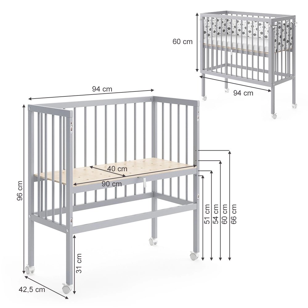 Vitalispa Lettino da attaccare al letto Grigio 94 x 90 cm 2 guide laterali