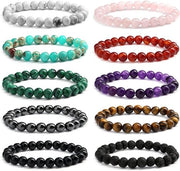 Armbandi Naturale con Edelstelle per Uomo e Donna - Kwarts Rosa, Ametista, Tijgeroog, Obsidiana, Agata Rossa, Turquesa, Lavastone - Set di 10 Armbandi Adattabili - Accessori da Donna
