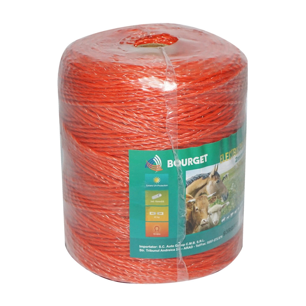 Filo arancione, diametro 2 mm, 3x0.15 mm SS, 500 m per recinzione elettrica, resistenza 15 Ohm, Bourget