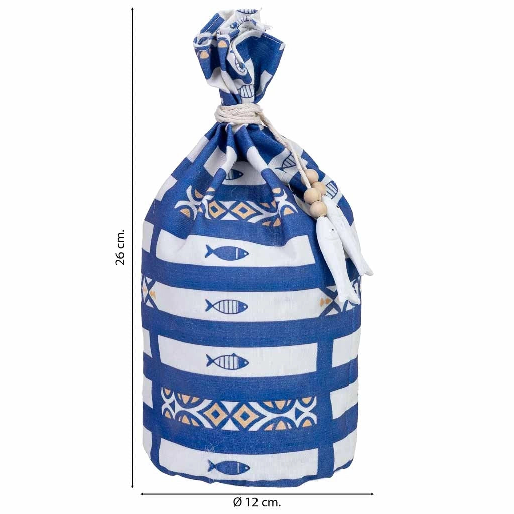 Fermaporta in cotone con motivo nautico blu, 12x12x26h cm