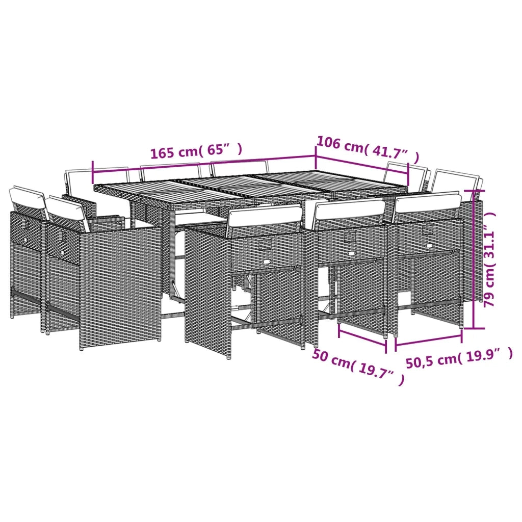 Set da Pranzo da Giardino 11 pz con Cuscini in Polyrattan Nero 3211215