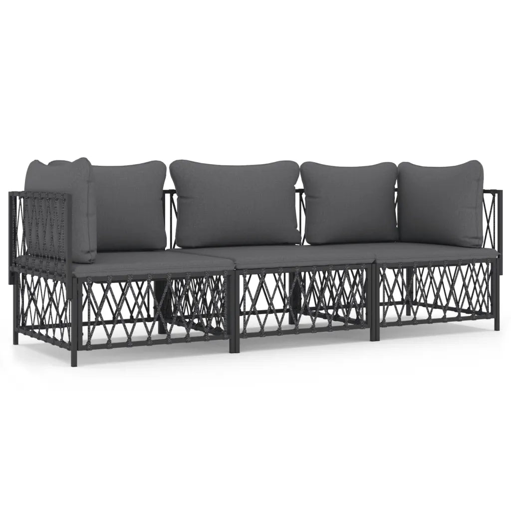 Set Salotto da Giardino 3 pz con Cuscini in Acciaio Antracitecod mxl 100544