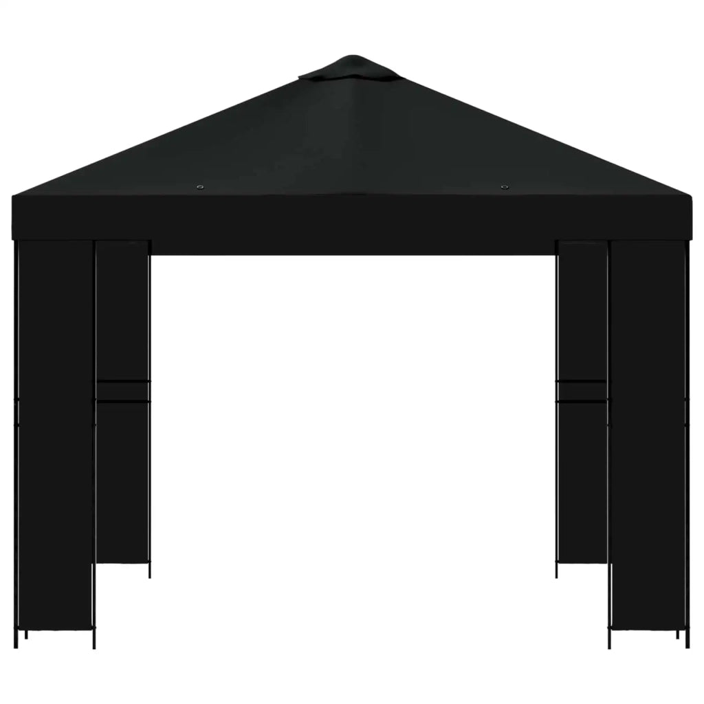 Gazebo | Pergolato 3 x 3 m Nero Poliestere e Acciaio 190 gsm