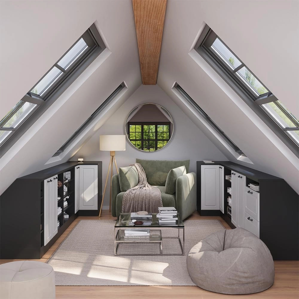 Mobile sottotetto Rion, Bianco casa di campagna, 60 x 81.6 cm con 2 cassetti, carcassa 60 cm profondità, adatto per il salvaspazio sotto tetti spioventi