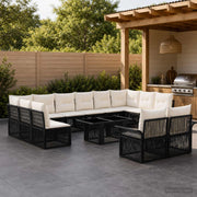 Set Divano da Giardino 13 pz Nero e Bianco Crema polyrattan 3436705