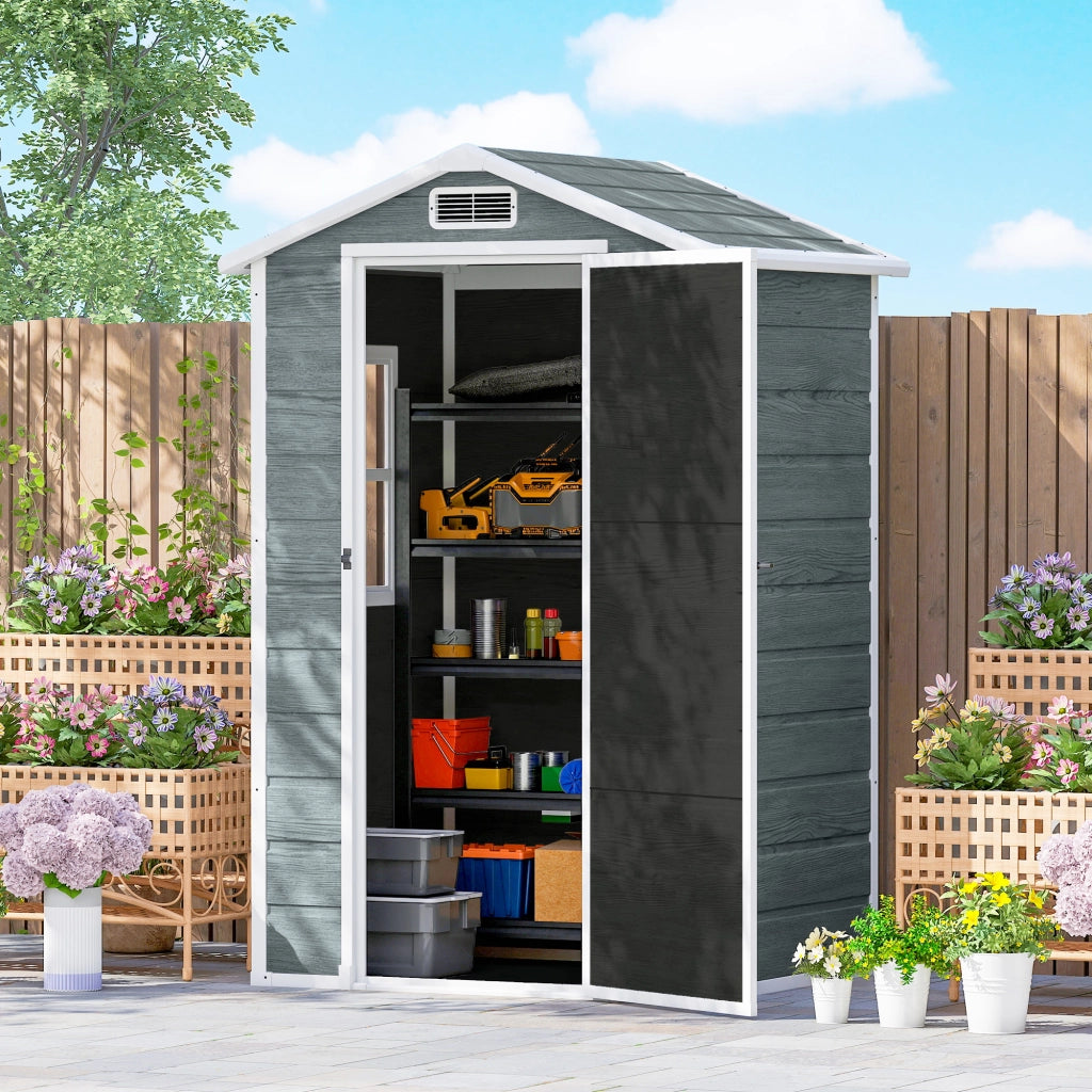 Casetta da giardino 1,1 m2 ¨C Xylo ¨C effetto legno, finestra, tetto a capanna, grigio