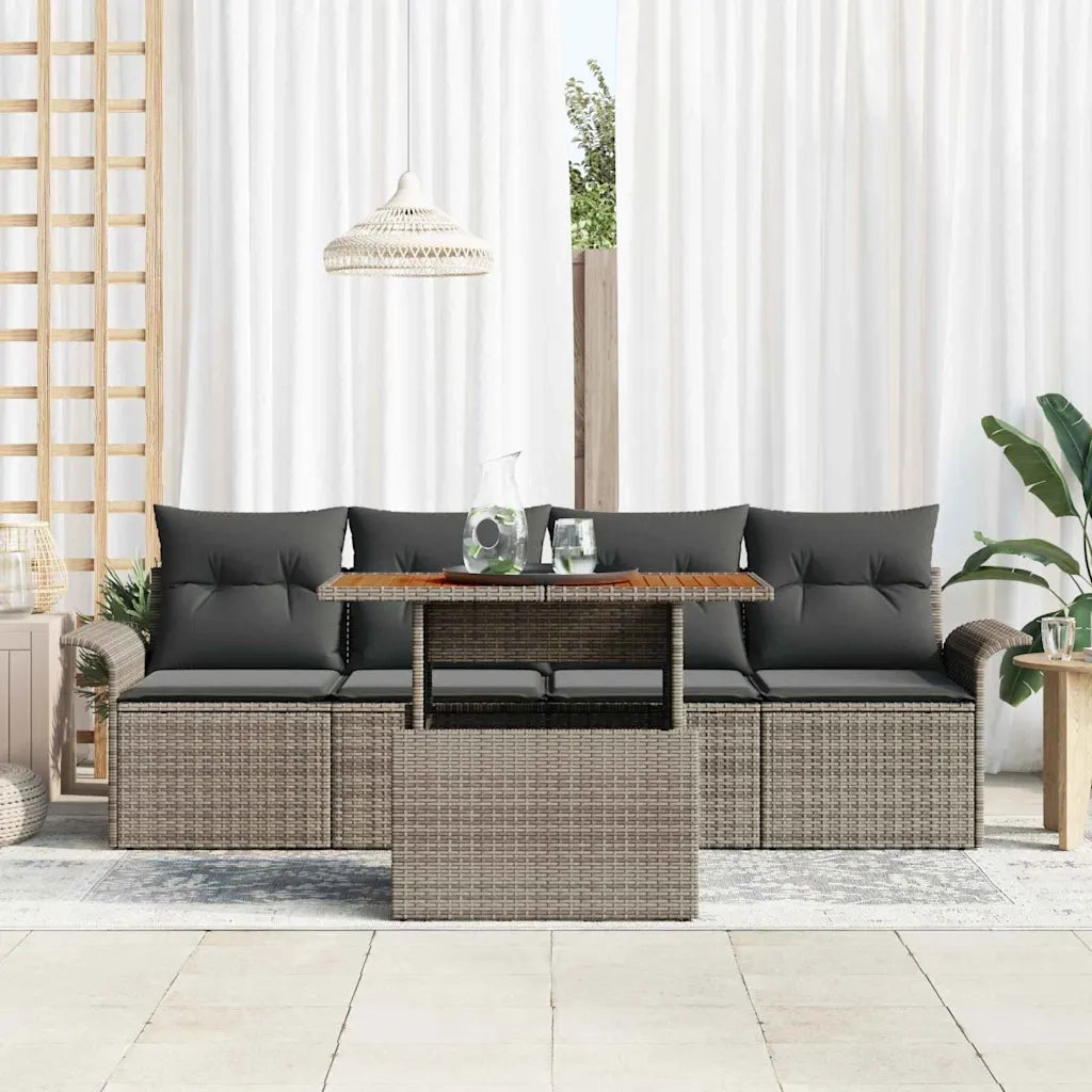 Set Divano da Giardino con cuscino 5 pcs Grigio polyrattan