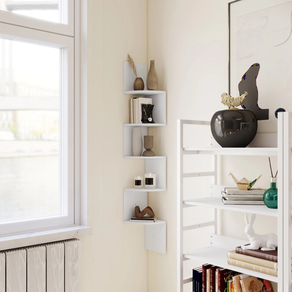 Libreria angolare a muro 5 livelli ¨C zephmum ¨C bianco 20x20x126 cm