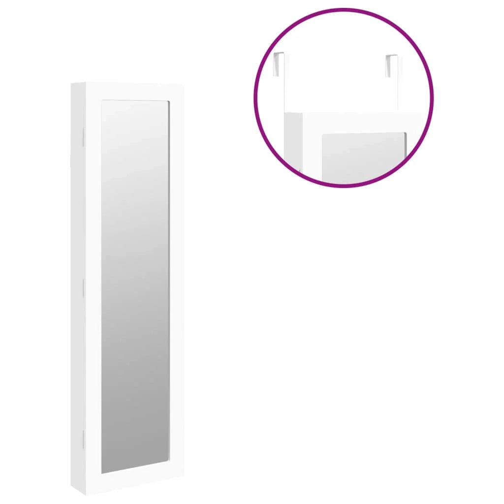 Mobiletto portagioie mobile contenitore organizer per camera da letto spogliatoio bagno con specchio a parete 30 x 8,5 x 106 cm bianco 02_0022832