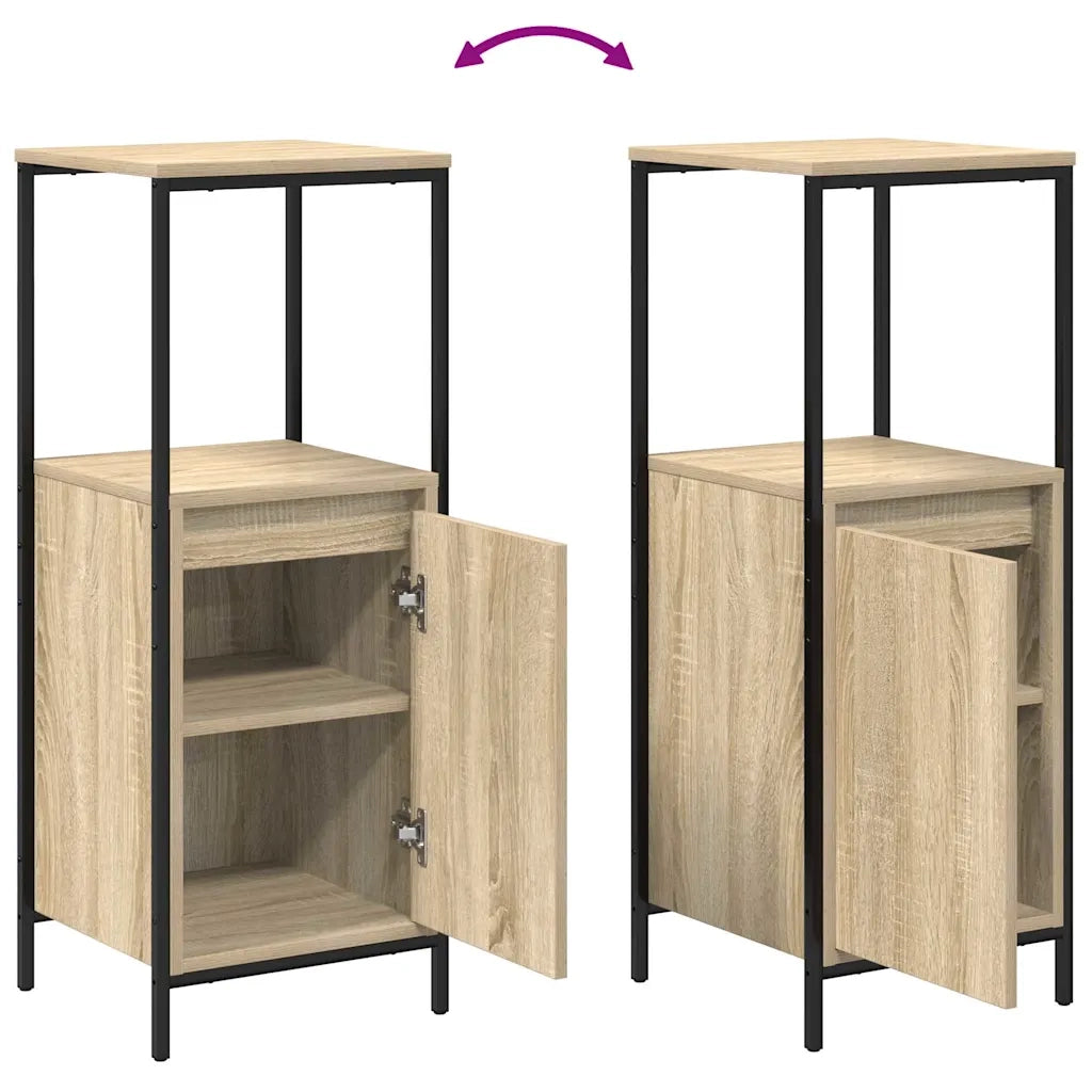 Set di mobili per il bagno con porta 3 pcs Rovere Sonoma e Nero 3328395