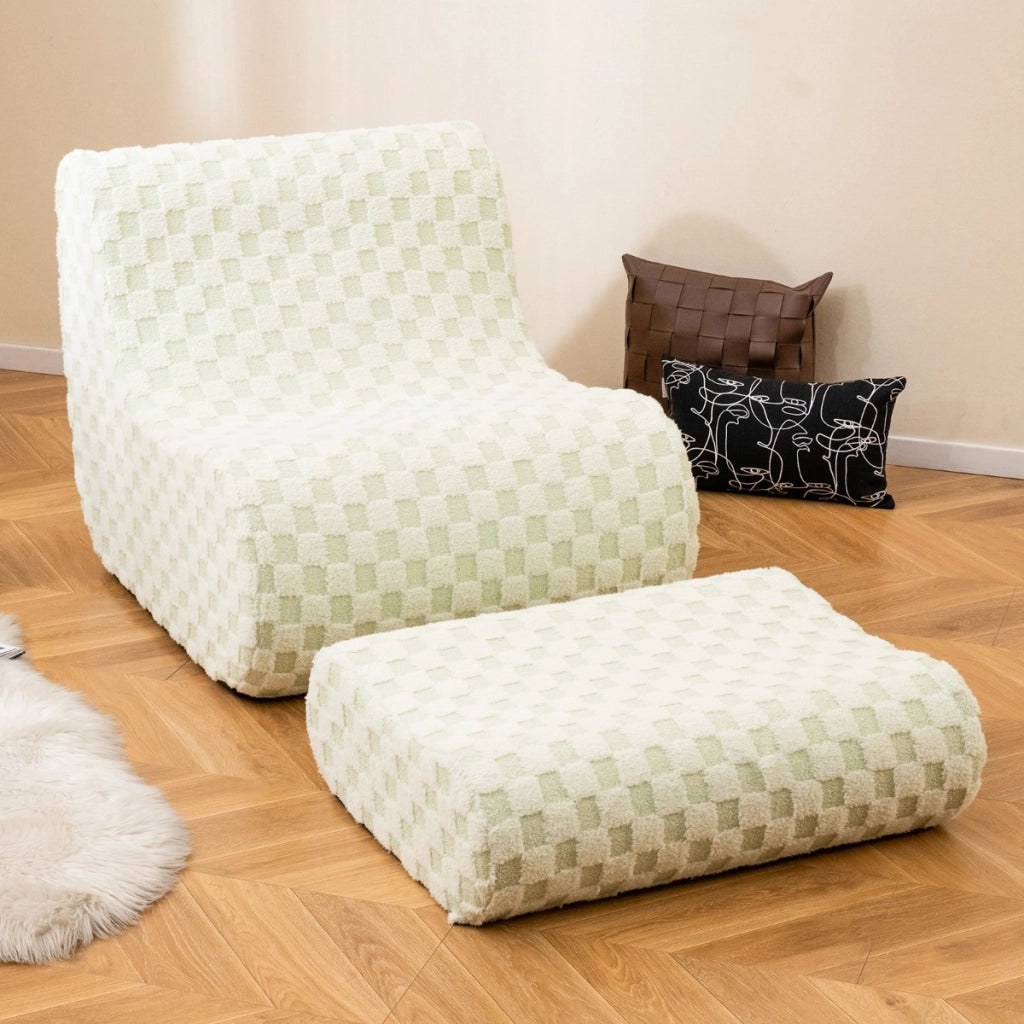 Sedia a sacco con pouf comoda poltrona pigra per soggiorno camera da letto, Divano in spugna ad alta elasticit¨¤ Verde-Sedie e poltrone
