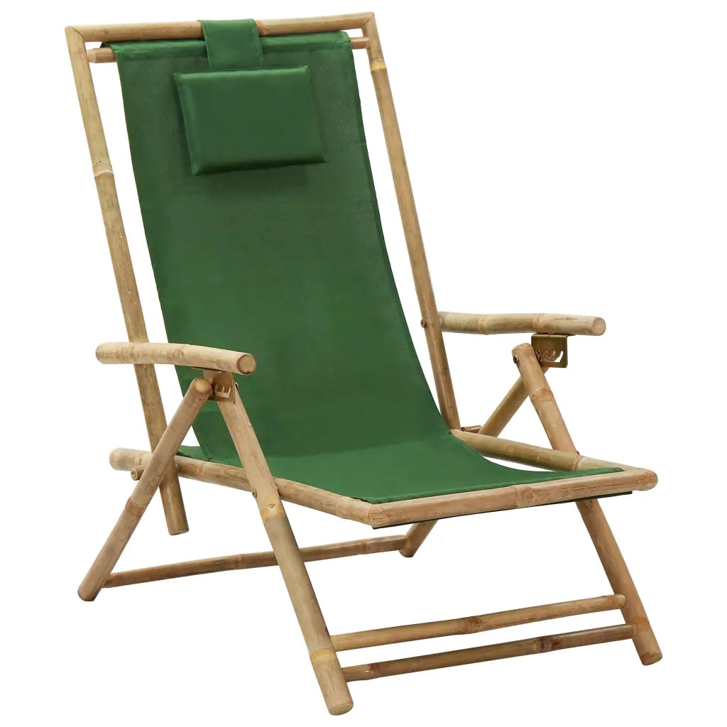 Sedia Reclinabile Relax Verde in BambÃ¹ e Tessuto cod mxl 13888