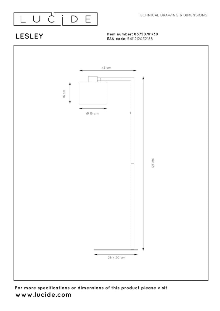 Lampada da terra a gru LESLEY 1xE27 nera/beige Lucide