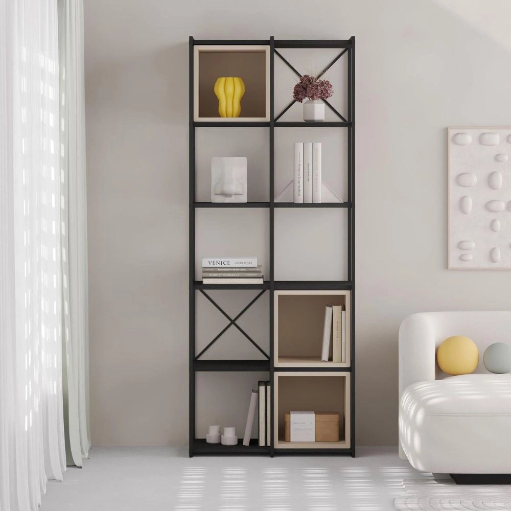 Libreria Vale Midi struttura in metallo nero e cubotti colore cashmere 70.7x39x179H – Geometria e stile industriale