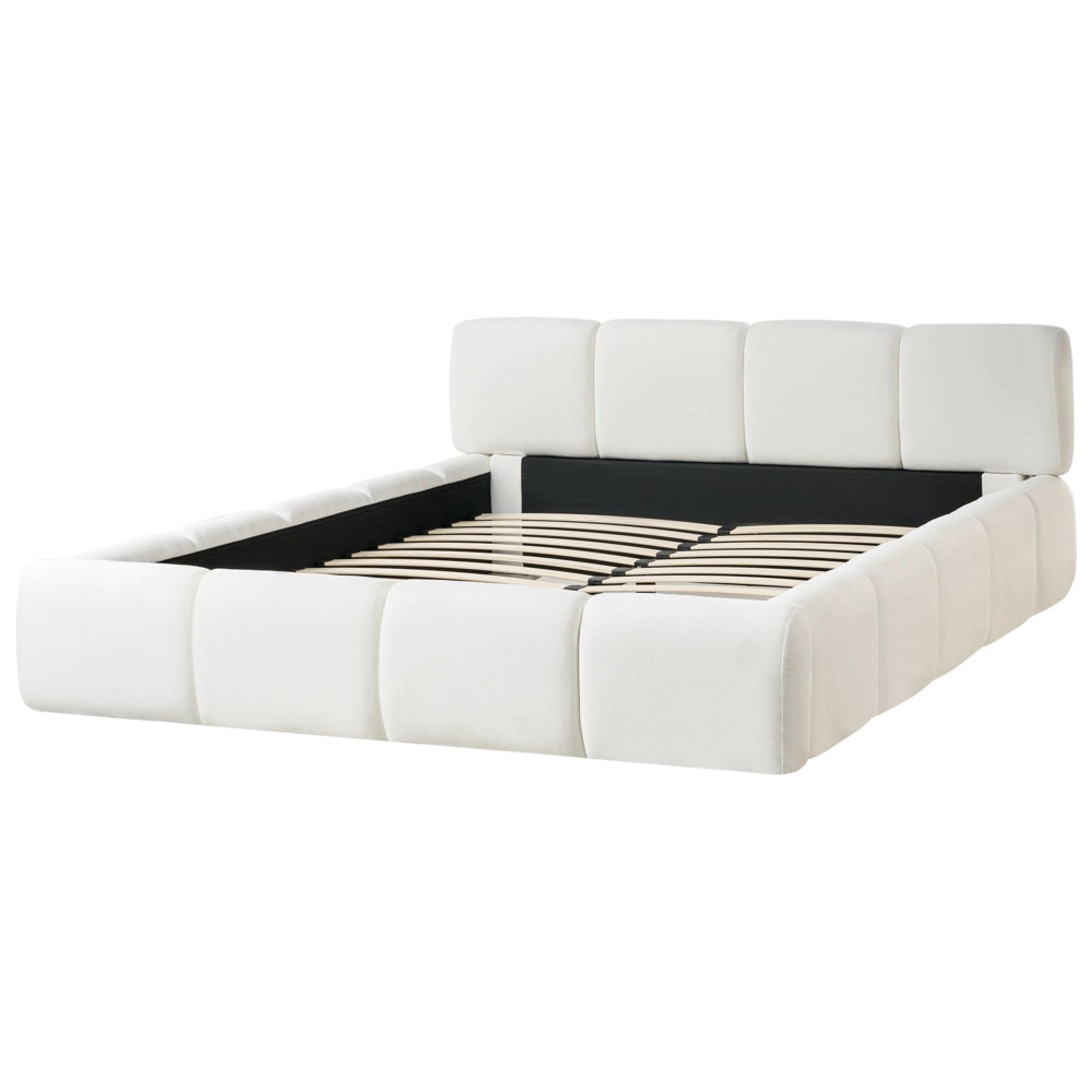 Letto minimalista in tessuto con testiera imbottita bianco sporco 160 x 200 cm stile scandinavo