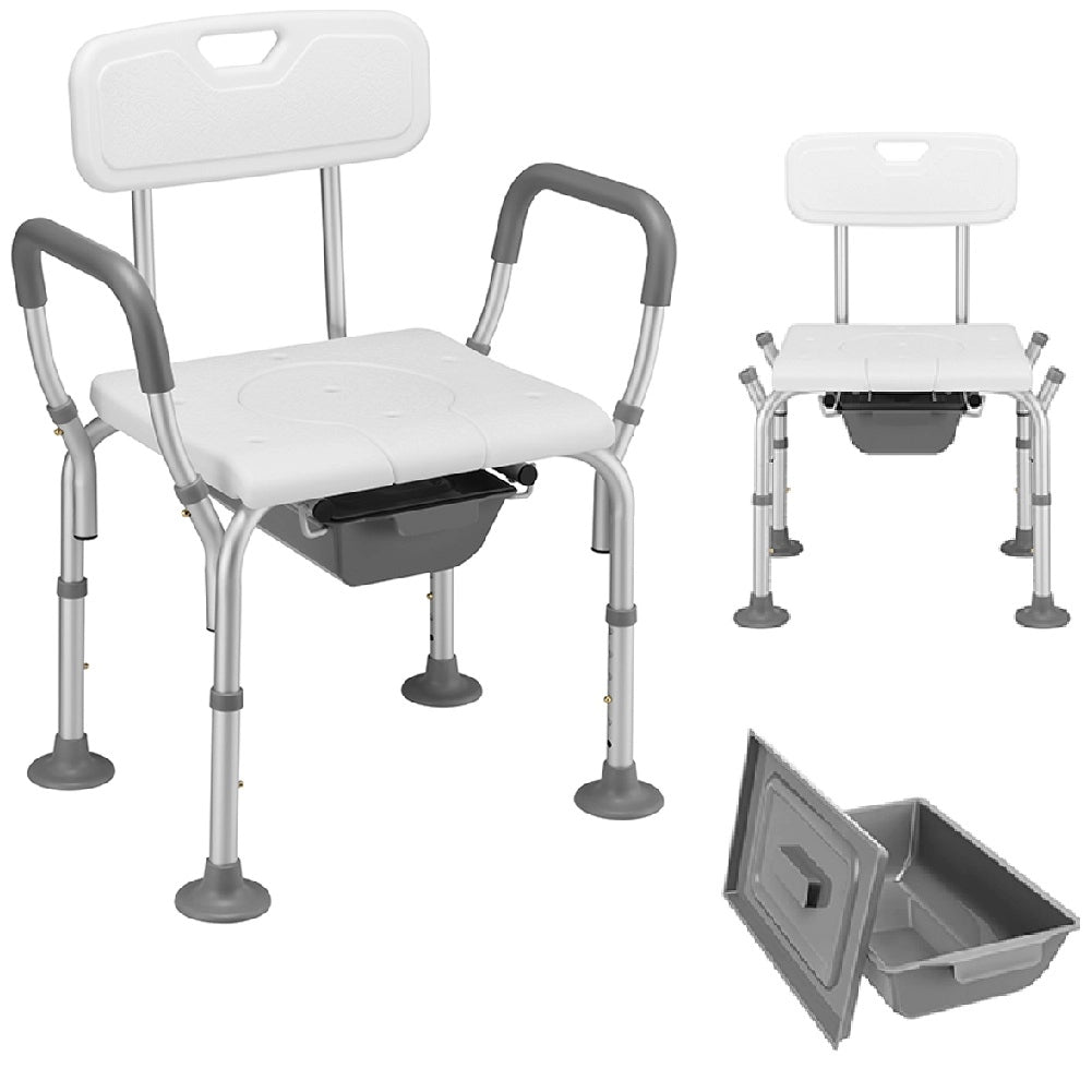 Sgabello WC Bagno in Alluminio Regolabile per Anziani Disabili con Braccioli