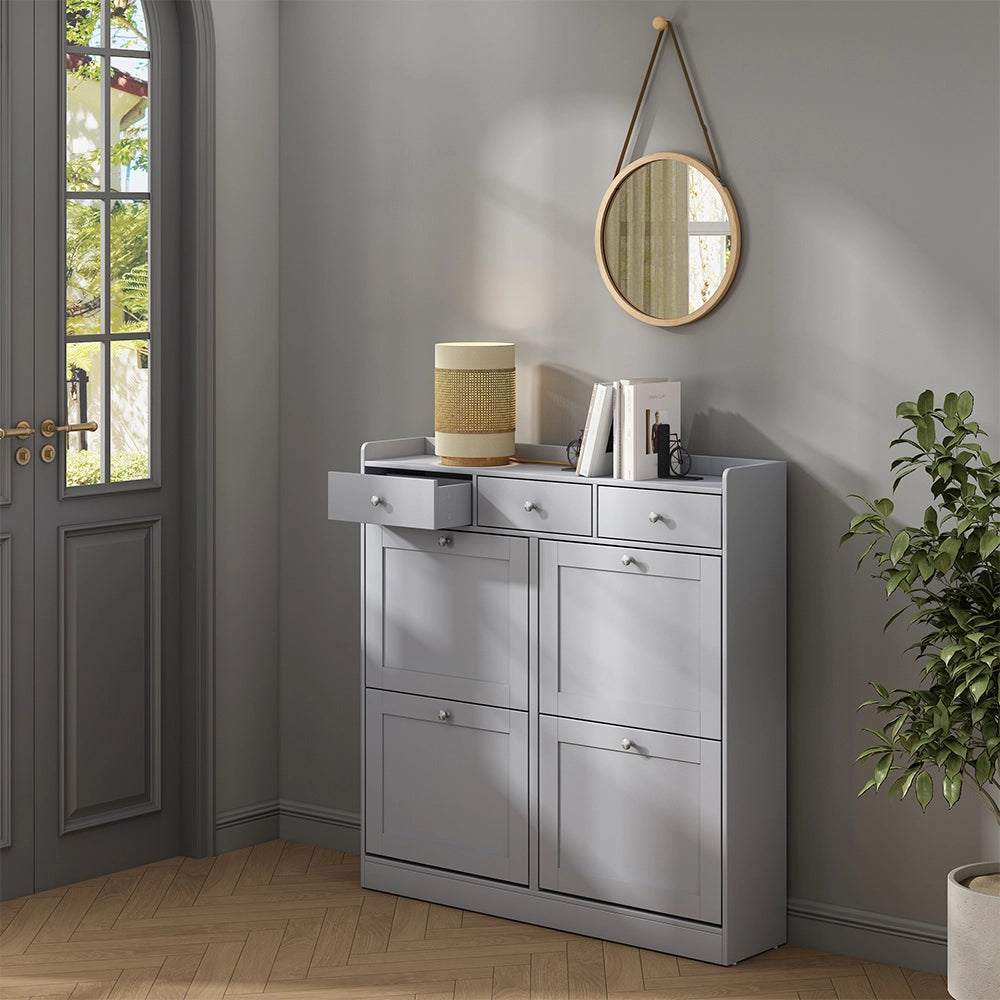 Vicco Scarpiera da ingresso Grigio 100 x 99.5 cm con 3 cassetti e 4 scomparti pieghevoli