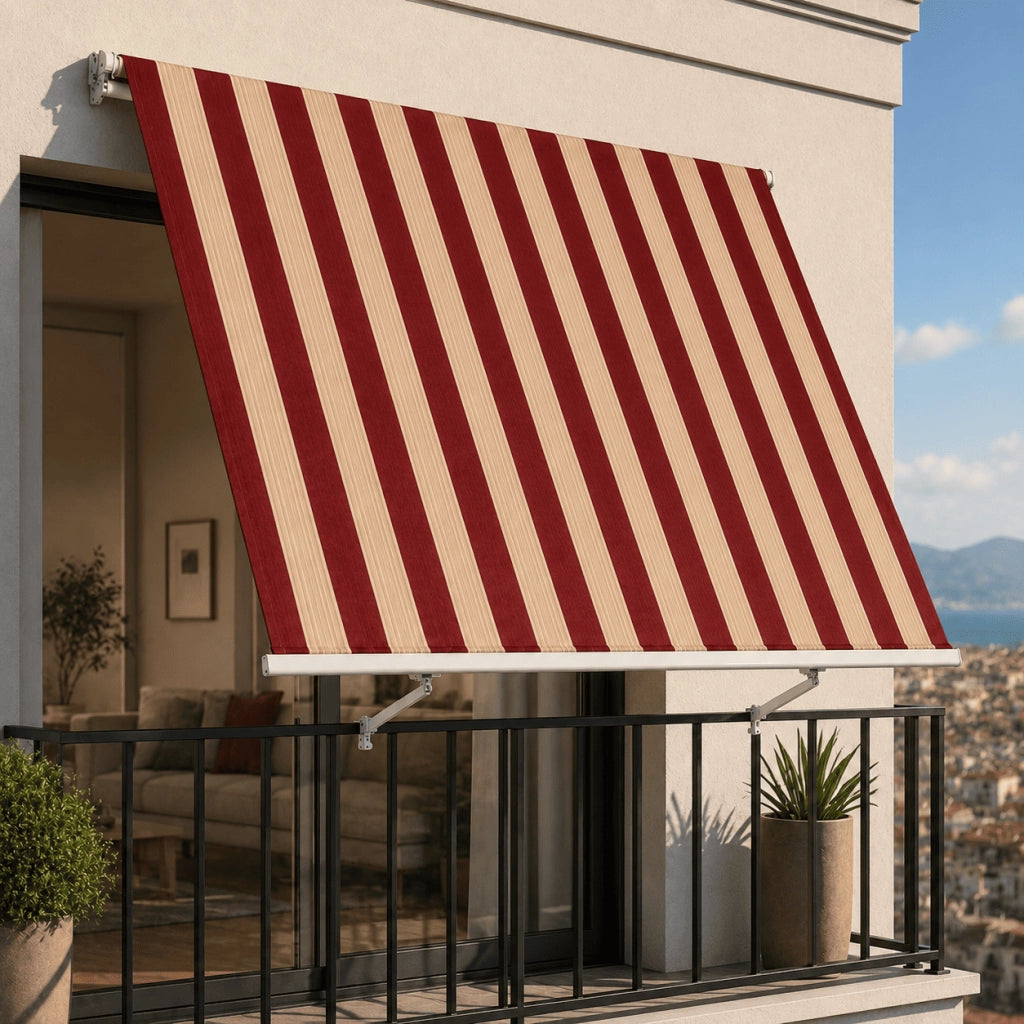 Tenda Parasole Avvolgibile Con Argano Manuale Telaio In Alluminio Copertura In Poliestere 280G Schermo UV Riparo Visivo Per Balcone Terrazzo Portico E Ambienti Esterni 295x250x50 Cm Rosso E Beige