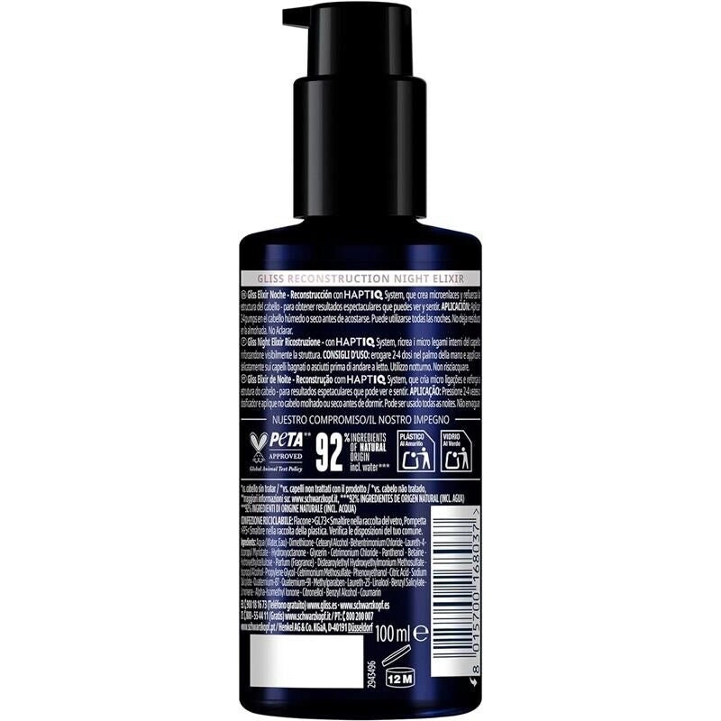 SCHWARZKOPF GLISS NIGHT ELIXIR SIERO RICOSTRUZIONE NOTTURNA 100 ML SIERO CAPELLI CON COMPLESSO IONICO