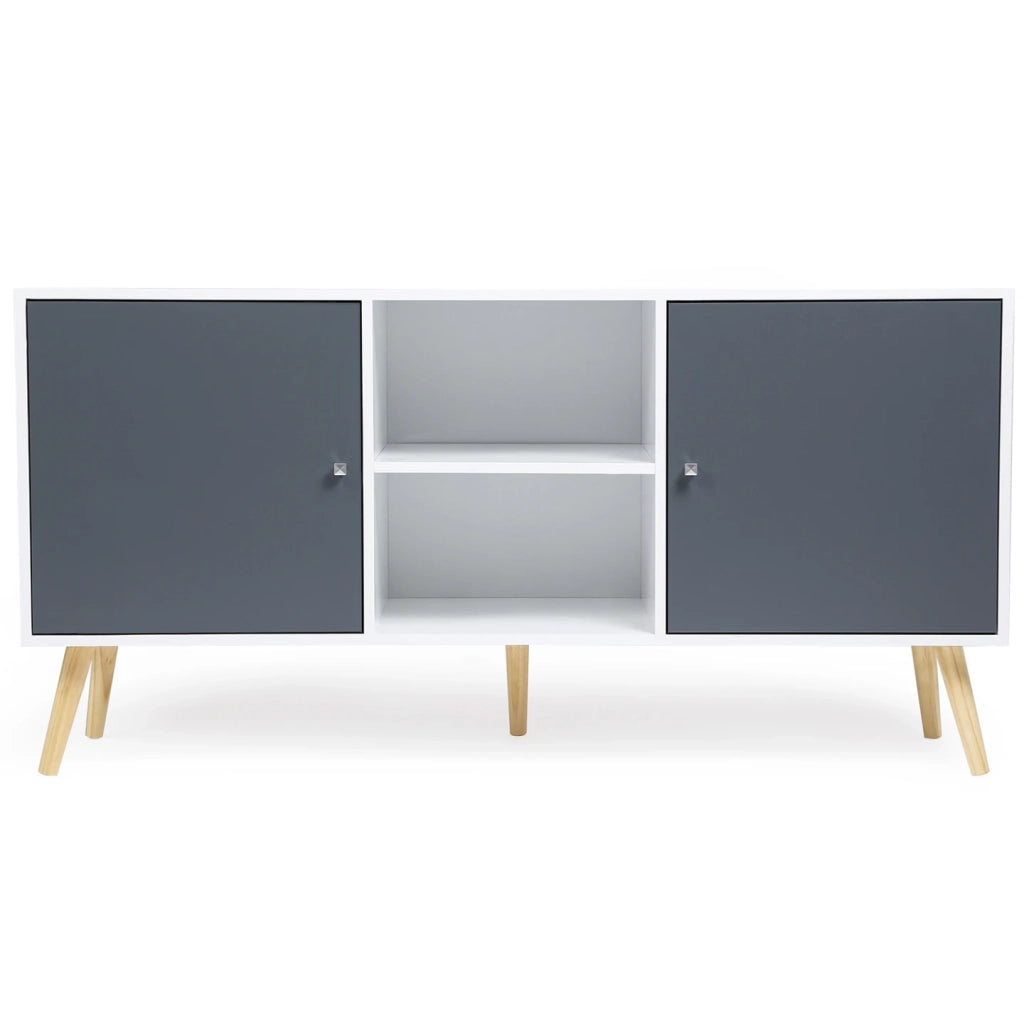 IDMarket - Credenza scandinava bassa EFFIE 140 cm con 2 ante in legno bianco e grigio