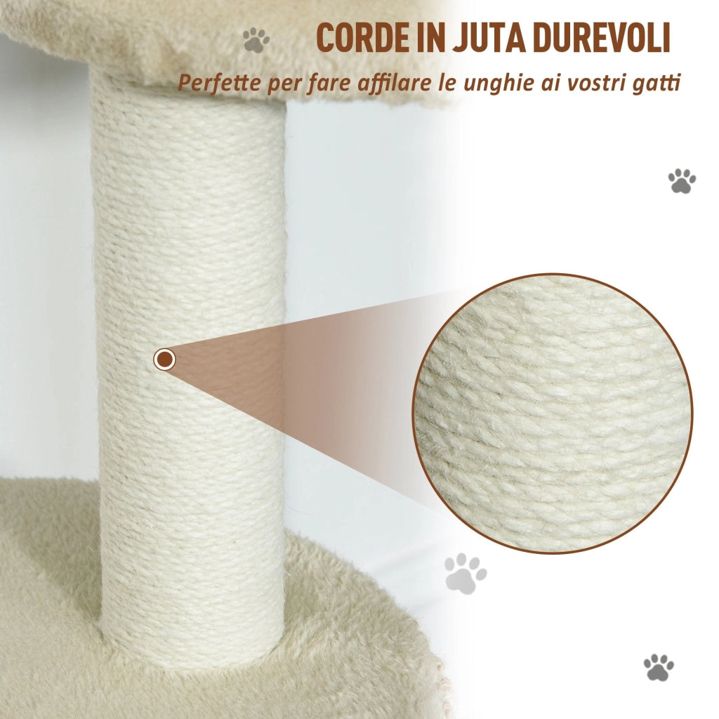 Albero Tiragraffi per Gatti 61x41x96 cm con Corda di Juta  Beige