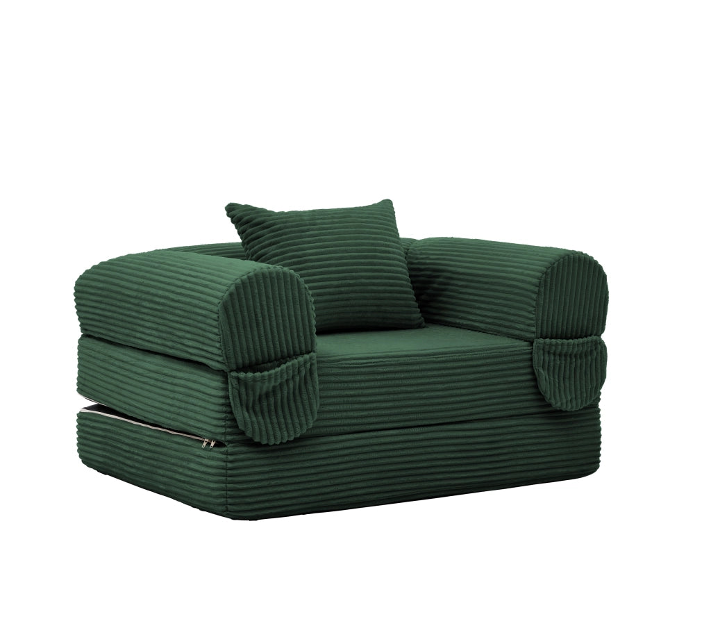 DIVANO LETTO 2 in 1 convertibile in tessuto corduroy verde con cuscino