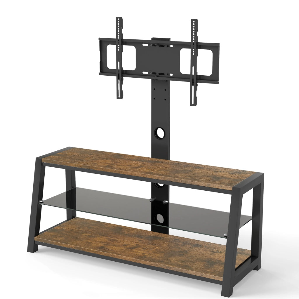 Mobile TV in Legno con Vetro Nero e Staffa a Parete ¨C MINIMAL ¨C Marrone 116x42x125 cm