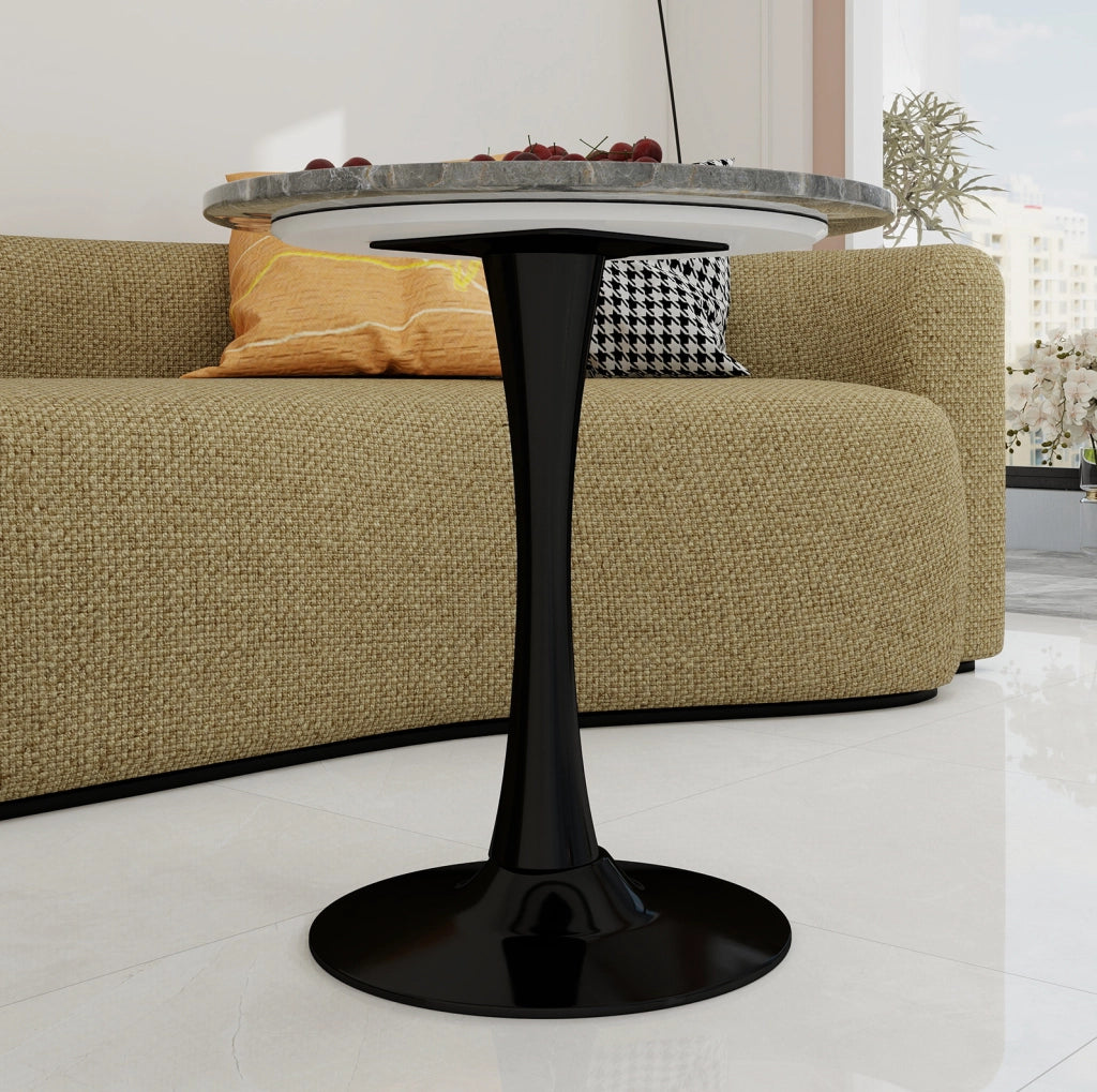Tavolino da caffè rotondo moderno in marmo artificiale; nero e grigio; 77;5 cm