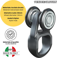 Carrello in Nylon a 2 Cuscinetti MR3 in Acciaio Zincato per Binario Monorotaia MR3 - Ruote Ø24mm - Asola in Nylon - Resistente e Durevole