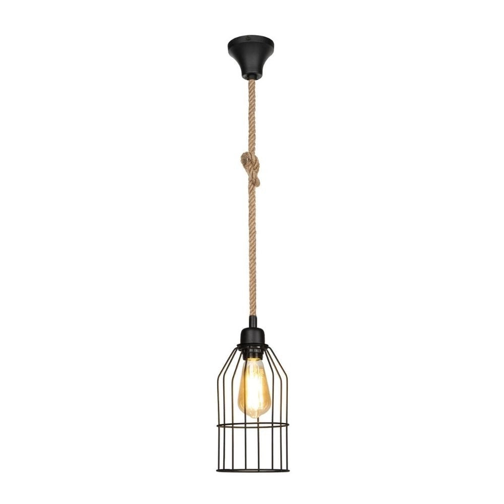 Lampada a sospensione Halat ASZ0549 in metallo nero e corda EFFEZ
