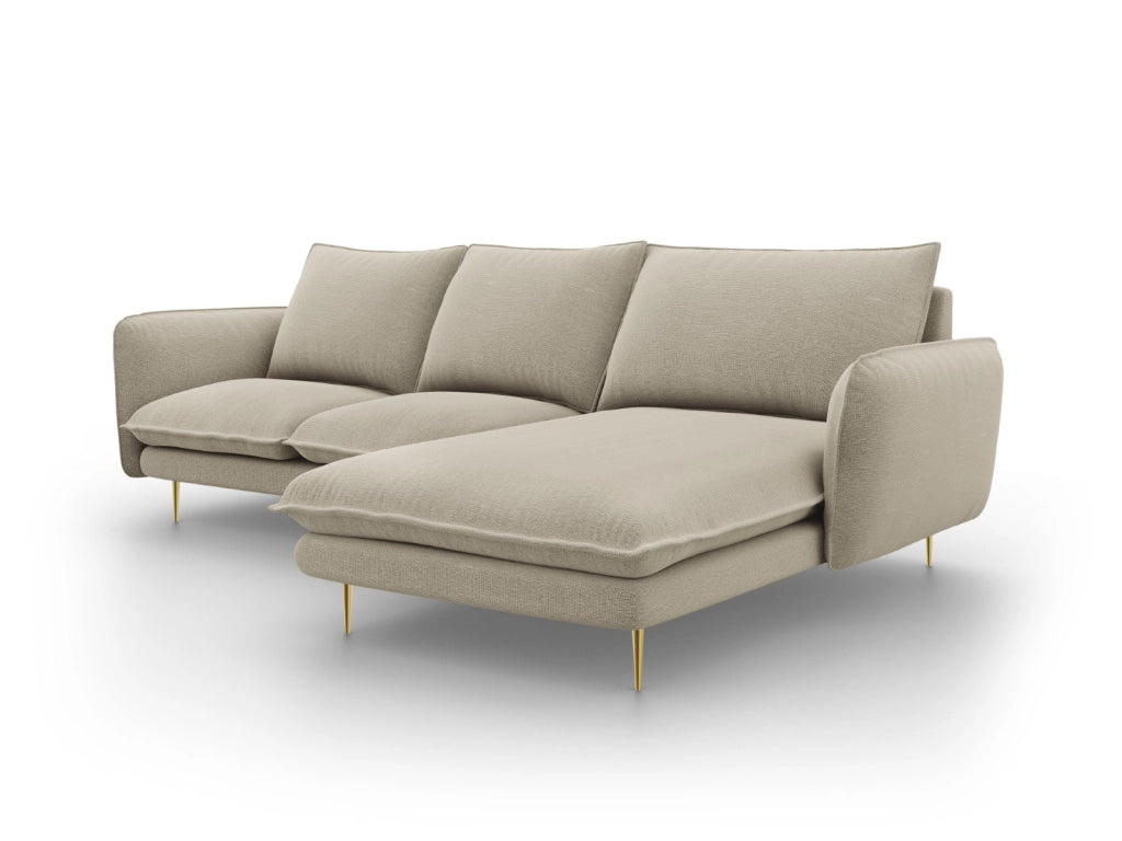 Cosmopolitan Design - Divano angolare destro "Vienna" 5 posti in tessuto strutturato beige 