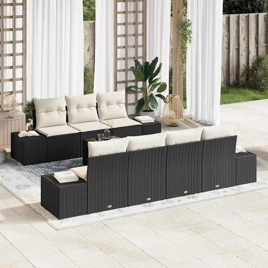 Set Divano da Giardino 8 pcs Nero e Crema polyrattan 3355636